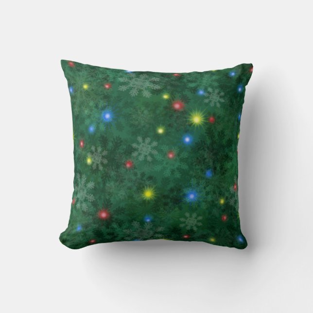 Christmas Snow Lights Throw Pillow (Front)