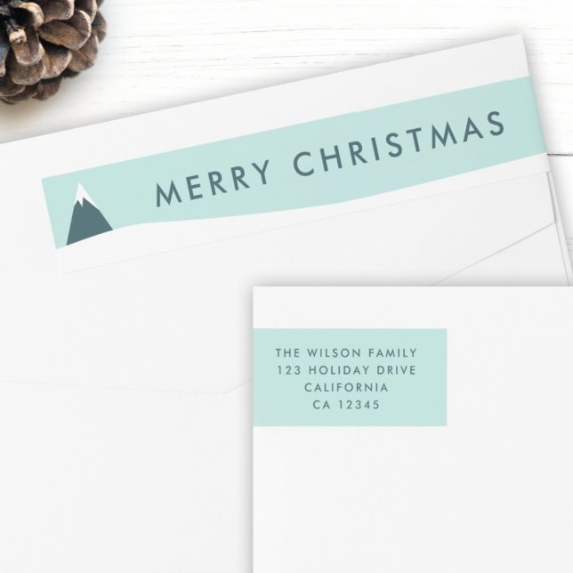 Christmas Snow Mountain | Scandi Return Address Wrap Around Label (Creator Uploaded)