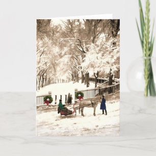 Christmas & Snow on Boston Commons in the 1870s Holiday Card