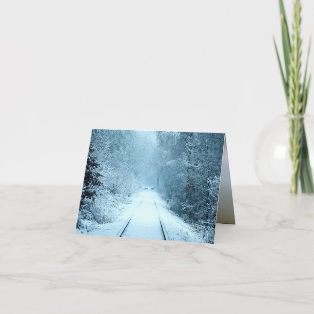 Christmas Snow on Railroad Tracks Card (Front)