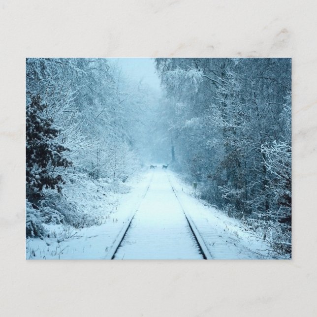 Christmas Snow on Railroad Tracks Postcard (Front)