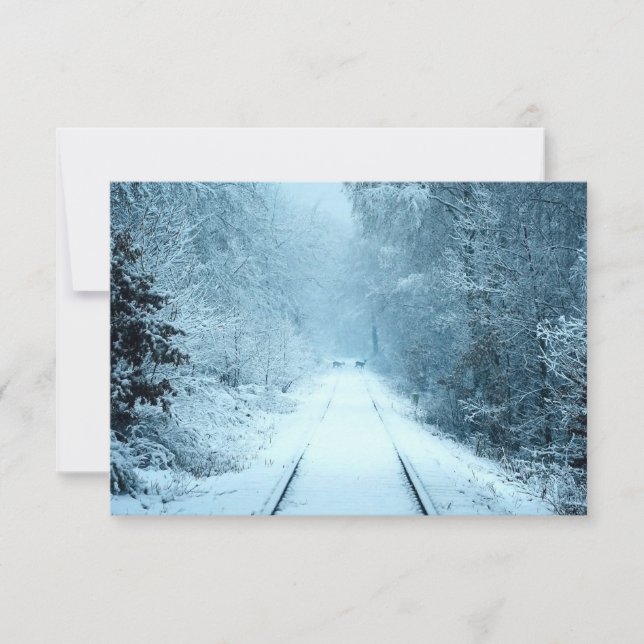 Christmas Snow on Railroad Tracks Thank You Card (Front)