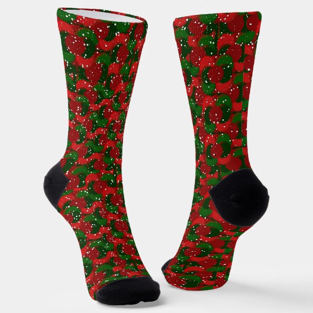 Christmas Snow on Red and Green  Socks (Angled)