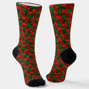 Christmas Snow on Red and Green  Socks