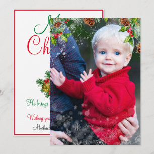 Christmas Snow Overlay Personalize Photo Flat Card