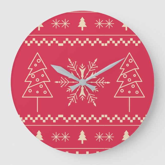 Christmas :  Snow Pattern Large Clock (Front)