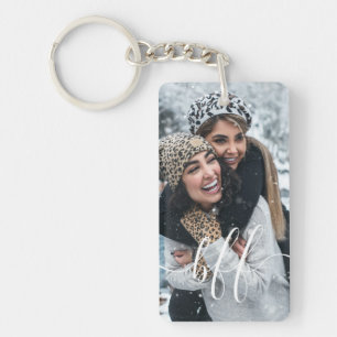 Christmas Snow Photo and Script Text Best Friend Keychain