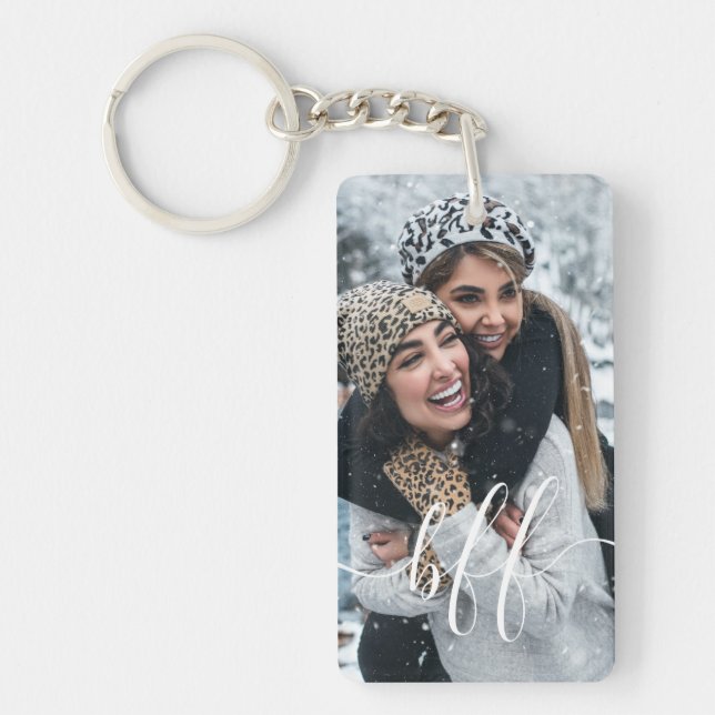 Christmas Snow Photo and Script Text Best Friend Keychain (Front)