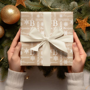 Christmas Snow Repeating Name Personalized Kraft Wrapping Paper