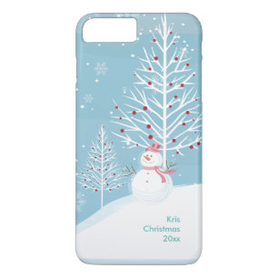 Christmas Snow Scene with Snowman Phone Case