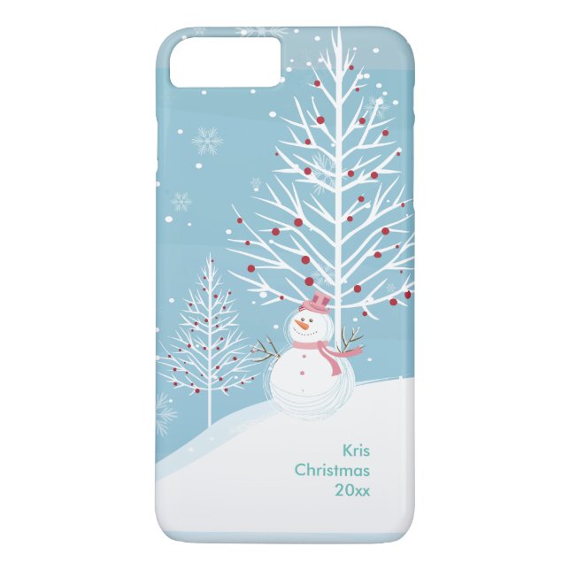 Christmas Snow Scene with Snowman Phone Case (Back)