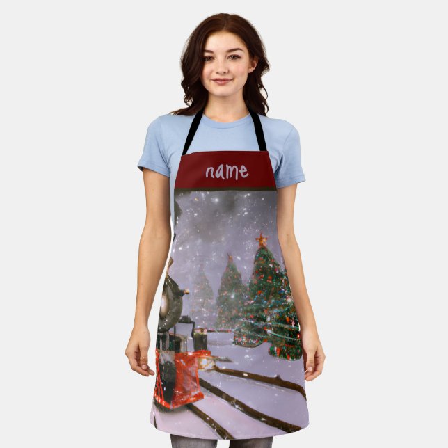 Christmas snow train apron (Worn)