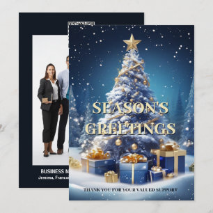 Christmas snow tree blue white business DIY photo Holiday Card