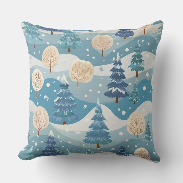 Christmas snow trees throw pillow (Front)