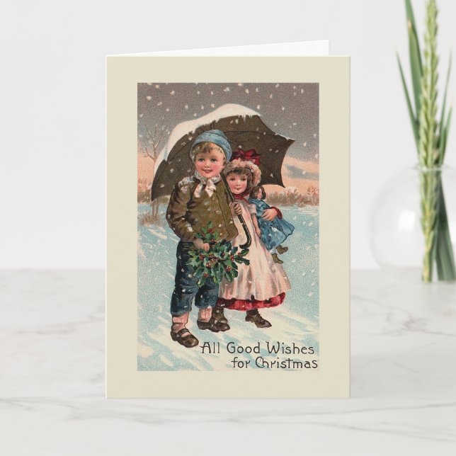 "Christmas Snow Umbrella" Greeting Card (Front)