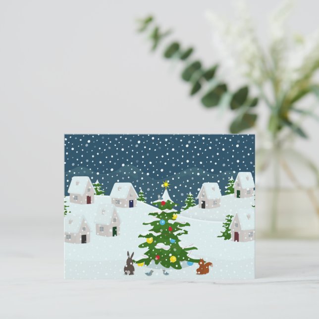 Christmas snow village with christmas tree and ani postcard (Standing Front)