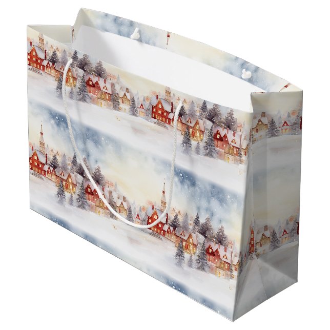 Christmas Snow Winter Wonderland Village Landscape Large Gift Bag (Back Angled)