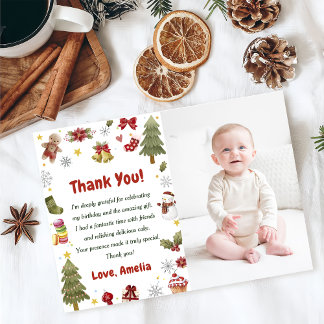 Christmas Snowan Birthday Party Photo Thank You Card