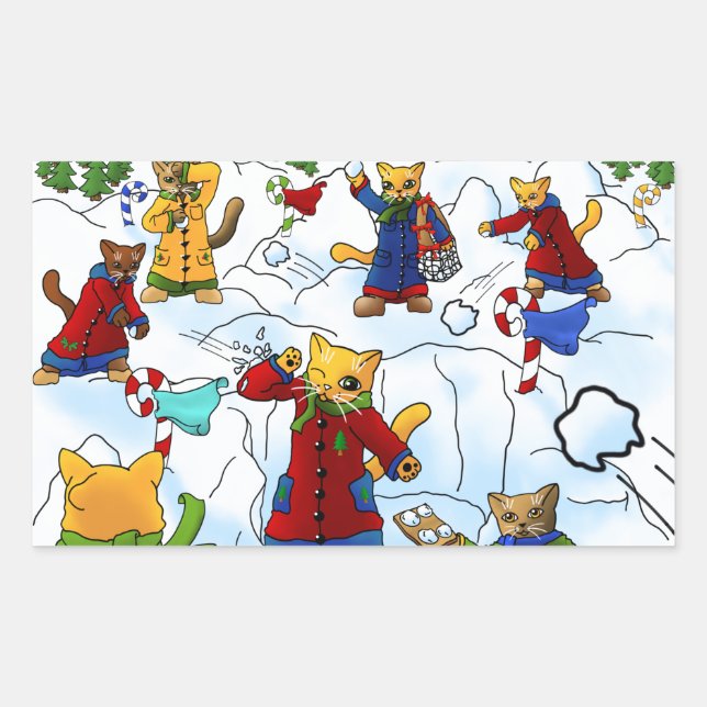 Christmas Snowball Fight Cats Sticker (Front)