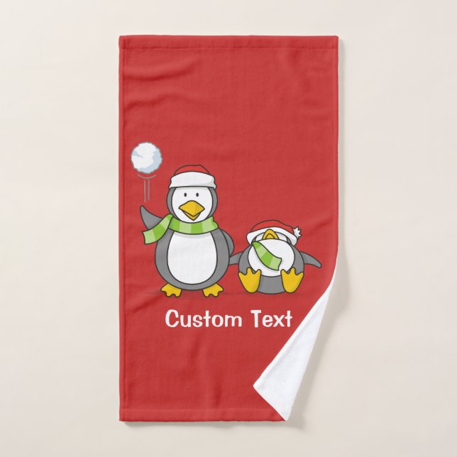 Christmas Snowballing penguins Bath Towel Set (Hand Towel)
