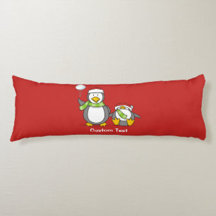 Christmas Snowballing penguins Body Pillow