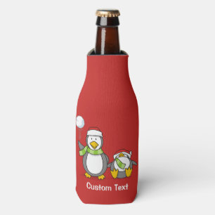 Christmas Snowballing penguins Bottle Cooler