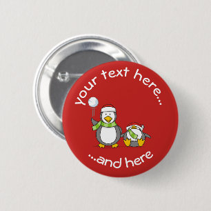 Christmas Snowballing Penguins Button
