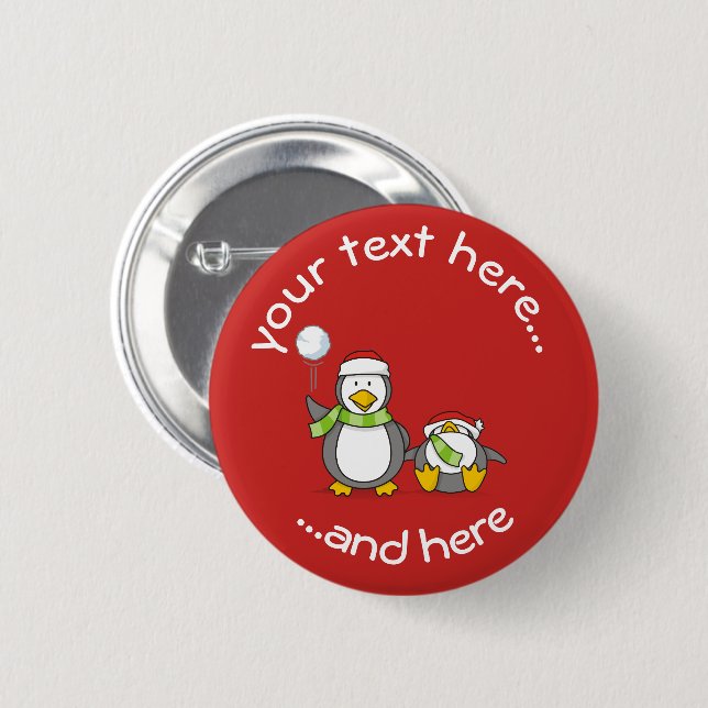 Christmas Snowballing Penguins Button (Front & Back)