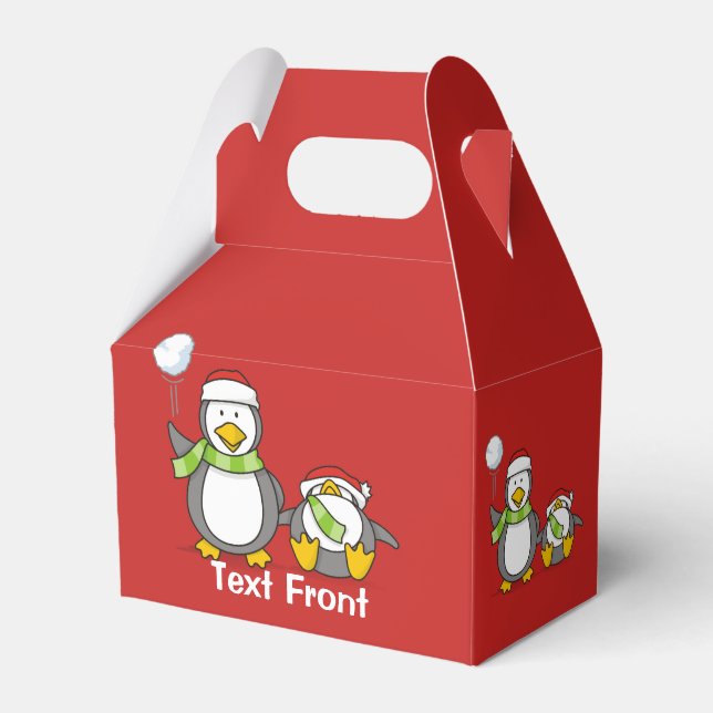 Christmas Snowballing penguins Favor Box (Front Side)