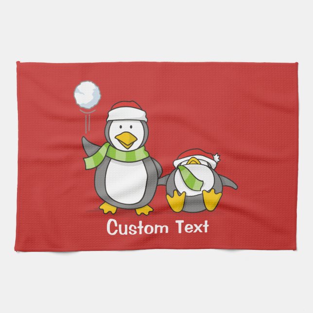 Christmas Snowballing penguins Kitchen Towel (Horizontal)