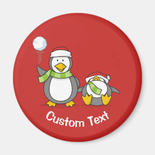 Christmas Snowballing penguins Magnet