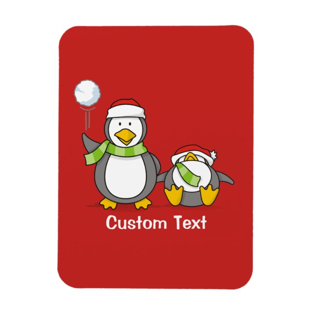 Christmas Snowballing penguins Magnet (Vertical)