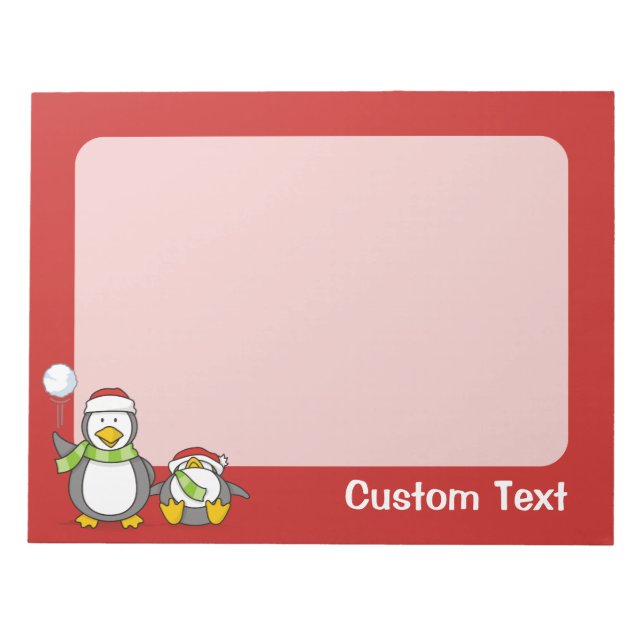 Christmas Snowballing penguins Notepad (Front)