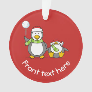 Christmas Snowballing penguins Ornament