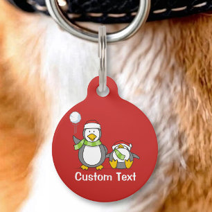 Christmas Snowballing penguins Pet Tag