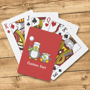Christmas Snowballing penguins Playing Cards