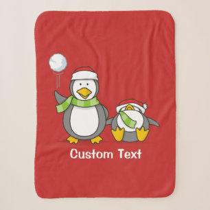 Christmas Snowballing penguins Sherpa Blanket