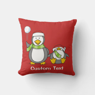 Christmas Snowballing penguins Throw Pillow