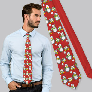 Christmas Snowballing penguins Tie