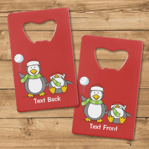 Christmas Snowballing penguins Wallet Bottle Opener