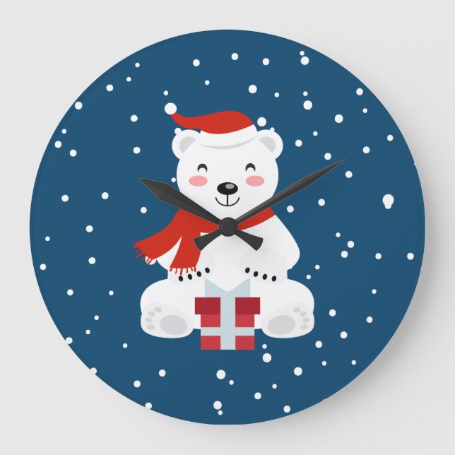 Christmas Snowbear Large Clock (Front)
