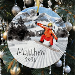 Christmas Snowboard Snowboarding Personalized   Ceramic Ornament<br><div class="desc">This design may be personalized in the area provided by changing the photo and/or text. Or it can be customized by clicking Personalize this Template and then choosing the click to customize further option and delete or change the colour of the background, add text, change the text colour or style,...</div>