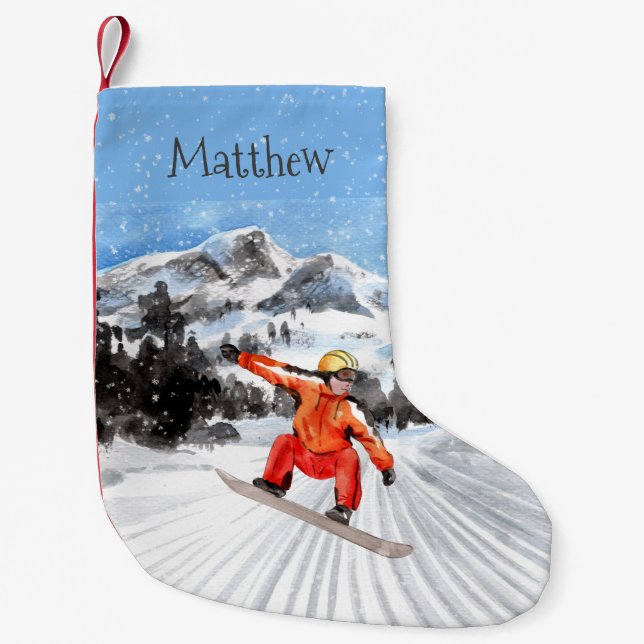 Christmas Snowboard Snowboarding Personalized  Small Christmas Stocking (Front)