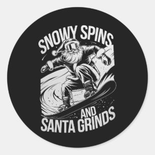 Christmas Snowboarder Snowy Spins Santa Grinds Sno Classic Round Sticker