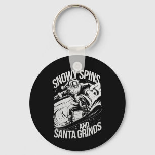 Christmas Snowboarder Snowy Spins Santa Grinds Sno Keychain