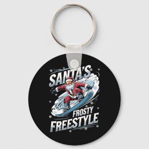 Christmas Snowboarding Santa Snowboarder Santas Fr Keychain