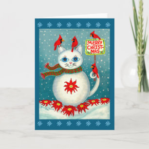 Christmas Snowcat Cardinal Bird Snowman Poinsettia Card