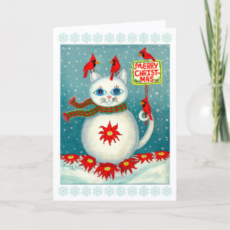 Christmas Snowcat Cardinal Bird Snowman Poinsettia Card