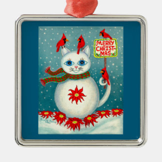Christmas Snowcat Cardinal Bird Snowman Poinsettia Metal Ornament