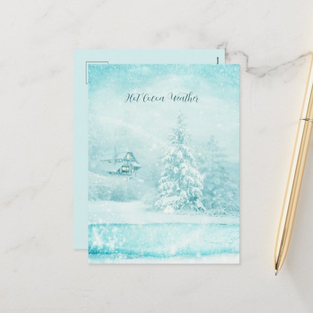 Christmas Snowed In Hot Cocoa Weather Holiday Postcard (Front/Back In Situ)